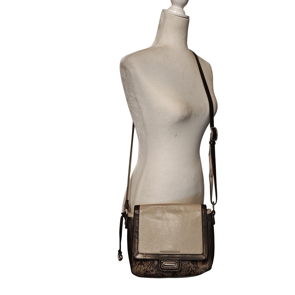 Brighton Crossbody Bag Womens Small Black Cream Snakeskin Leather F061484